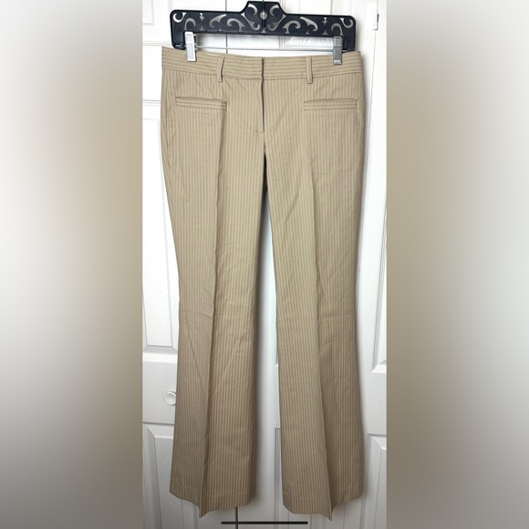 THEORY Spencer Dress Pants Trousers Odyssey Fabric Tan Khaki Beige Striped Flare - Picture 12 of 12
